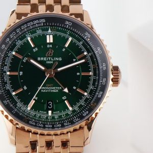 Breitling Navitimer GMT Super Clone – BLS Factory Rose Gold Green Dial on Bracelet