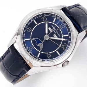 Super Clone Vacheron Constantin Fiftysix 4000E/000A-B548 40mm Blue Complete Calendar Steel Case Leather Strap TW Factory