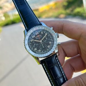 Breitling Navitimer Super Clone by BLS Factory — Steel Case, Dark Dial, Black Leather Strap