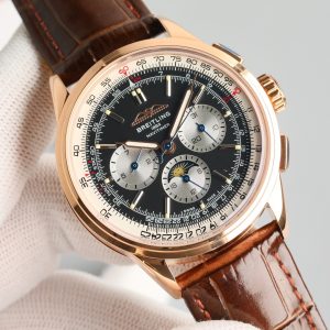 Breitling Navitimer Moonphase Super Clone – BLS Factory Rose Gold Black Dial on Leather