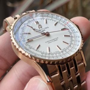 Breitling Navitimer Super Clone – BLS Factory Rose Gold Case White Dial on Steel Bracelet