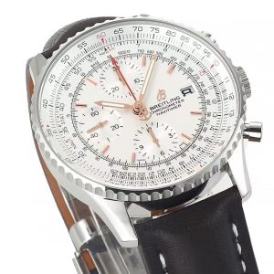 Breitling Navitimer Super Clone – BLS Factory Stainless Steel Silver Dial Rose-Gold Hands on Black Leather (Original-Spec Open-Mold Movement)