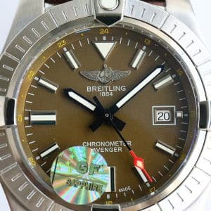 Super Clone Breitling Avenger 43 Brown Dial Stainless Steel Military Strap GF Factory (Angle II Edition)