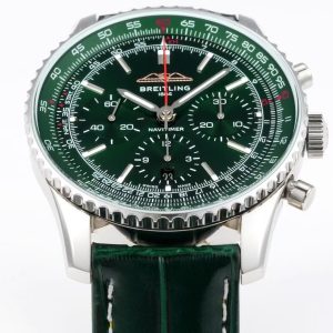 Breitling Navitimer Super Clone — Steel Case, Green Dial, Green Leather Strap (Chronograph Edition)