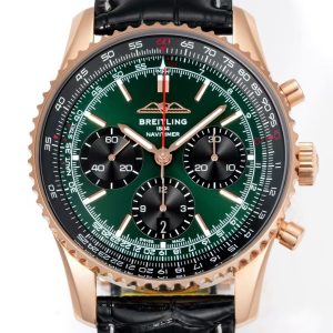 Breitling Navitimer Super Clone – BLS Factory Rose Gold Case Green Dial Black Sub-Dials on Black Leather