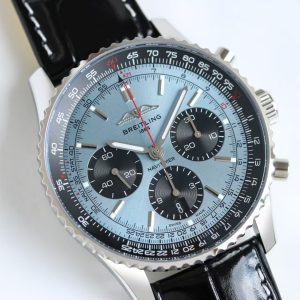 Breitling Navitimer Super Clone – F1 Factory Stainless Steel Ice Blue Dial Black Sub-Dials on Black Leather