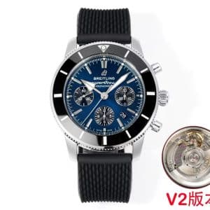 Super Clone Breitling Superocean Heritage Chronograph 44 Blue Dial Stainless Steel Black Rubber Strap BLS Factory V2