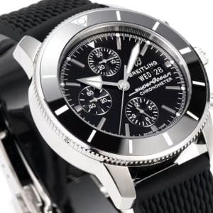 Super Clone Breitling Superocean Heritage Chronograph Black Dial Stainless Steel Black Rubber Strap