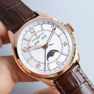 Super Clone Vacheron Constantin Fiftysix 4000E/000R-B065 40mm White Complete Calendar Dial Pink Gold Case Leather Strap MX Factory