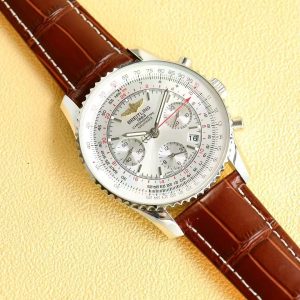 Breitling Navitimer Super Clone by BLS Factory — Steel Case, Silver Dial, Brown Leather Strap