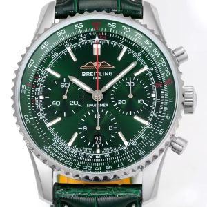 Breitling Navitimer Super Clone — Steel Case, Green Dial, Green Leather Strap (Chronograph Edition)
