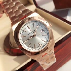 Super Clone Vacheron Constantin Overseas 41mm Silver Dial Rose Gold Stainless Steel Integrated Bracelet BBS Factory