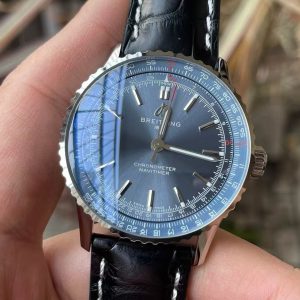 Breitling Navitimer Super Clone – BLS Factory Silver Case Smoke Blue Dial on Black Leather Strap