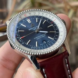 Breitling Navitimer Super Clone – BLS Factory Silver Case Blue Dial on Burgundy Leather Strap