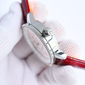 Breitling Navitimer Super Clone by BLS Factory — Steel Case, Silver Dial, Red Leather Strap