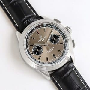 Super Clone Breitling Premier Chronograph 42 Smoke-Grey Dial Stainless Steel Black Leather BLS Factory