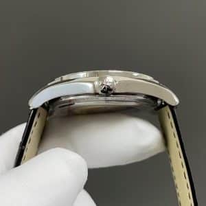 Super Clone Vacheron Constantin Fiftysix 40mm Silver Sector Dial Steel Case Diamond Bezel Leather Strap TW Factory
