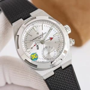 Super Clone Vacheron Constantin Overseas Dual Time 41mm Silver Dial Rubber Strap JC Factory