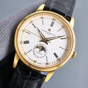 Super Clone Vacheron Constantin Historiques 47101 40mm White Dial Yellow Gold Case Leather Strap TW Factory