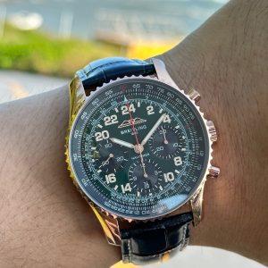 Breitling Navitimer Super Clone – BLS Factory Rose Gold Case Black 24-Hour Dial on Black Leather