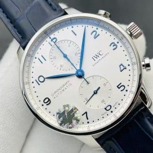IWC Portugieser Chronograph IW371605 Super Clone — White Dial, Blue Hands, ZF Factory (150th Anniversary)