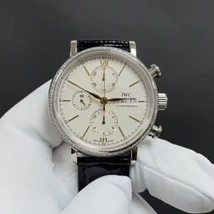 IWC Portofino Chronograph IW3910 Diamond Bezel Super Clone – White Dial Stainless Steel | APS Factory Replica