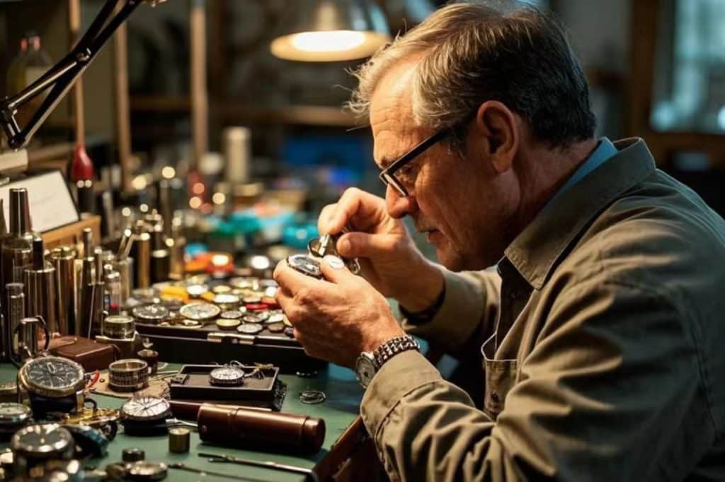 The watchmaker is repairing a superclone watch.