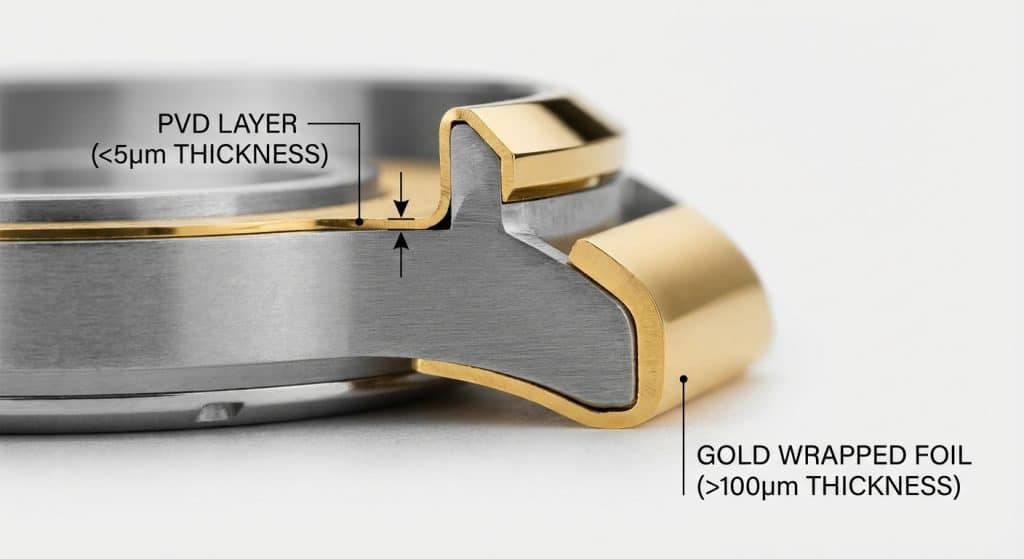 [IMAGE: Macro comparison of the case flank and lug curvature — Vacheron Constantin White Gold vs. ZF Factory 316L steel]