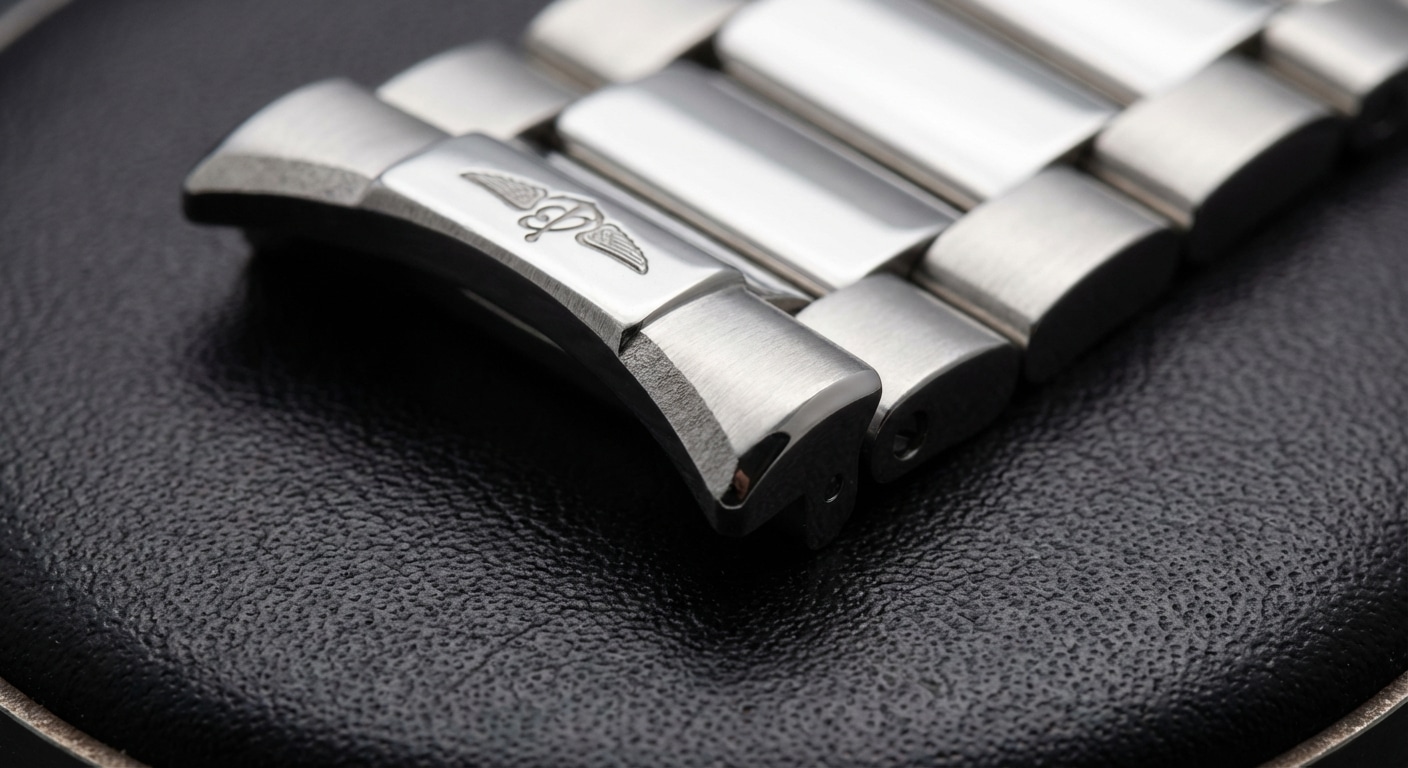 Macro detail of Rouleaux bracelet end-cap chamfer showing two-stage milling transition from 45-degree roughing pass to 0.5mm radius finishing profile