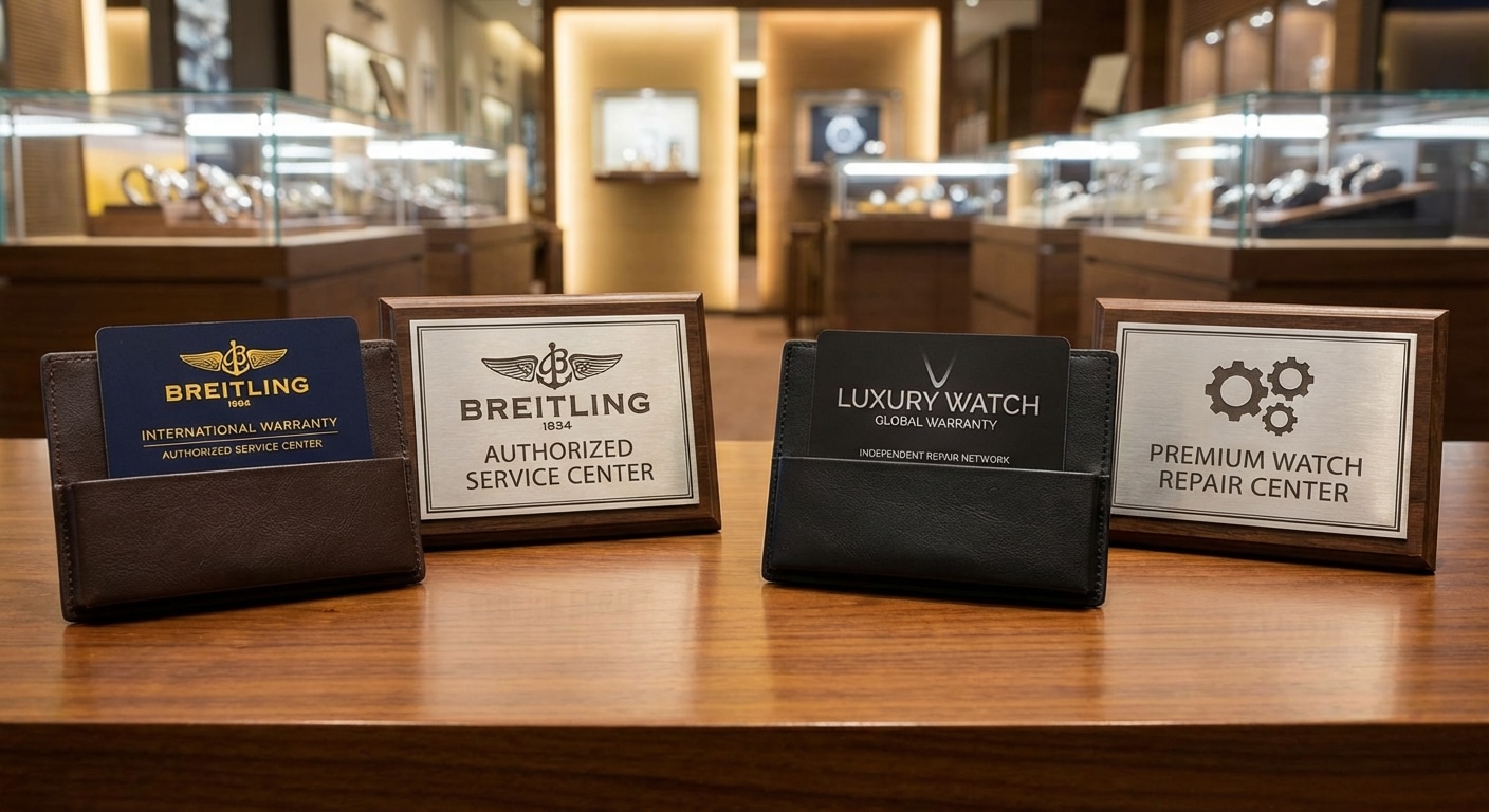 Comparison of warranty cards and service center signage for different factory dealers