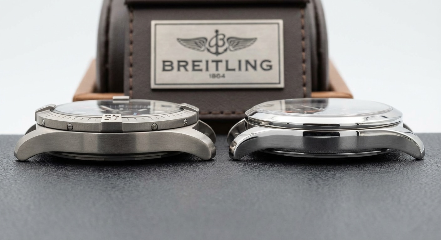 Side profile comparison of two watch cases showing differences in polishing and edge sharpness
