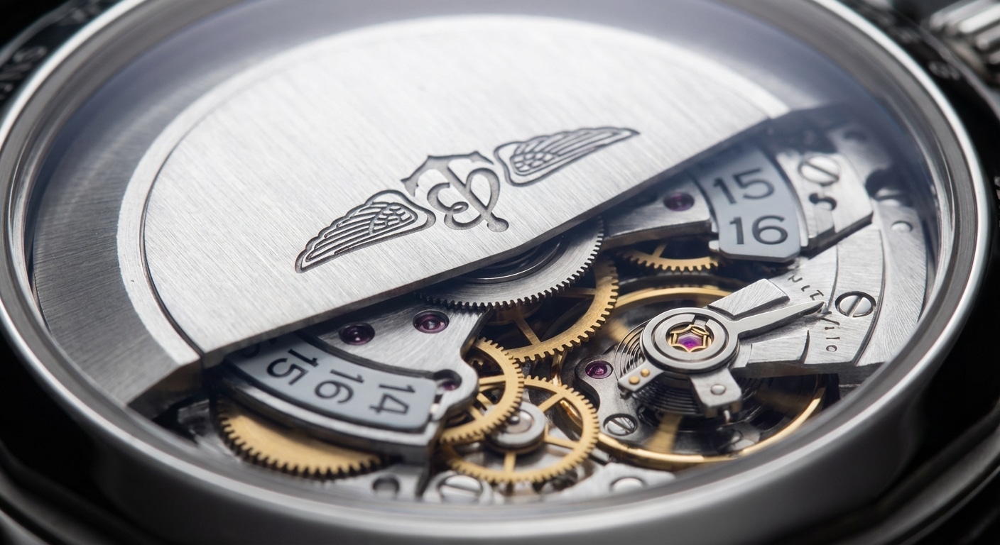 Macro photograph of a watch movement showing date wheel alignment and gear interaction