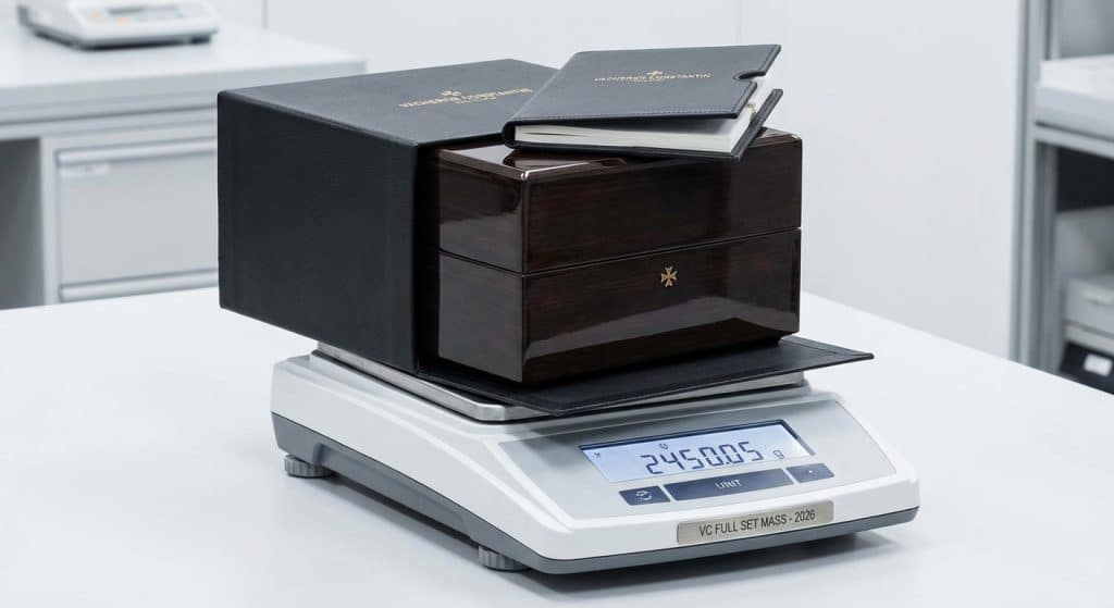 A precision digital scale measures the VC Full Set Mass of a 2026 production unit, demonstrating the gram-level precision required to match the original's volumetric density.