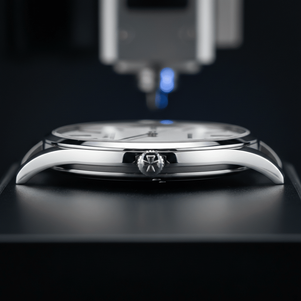 A side-profile macro shot highlights the ultra-thin 8.1mm silhouette of the VC Patrimony 85180 case, showcasing the precision of the MKS factory's CNC machining.