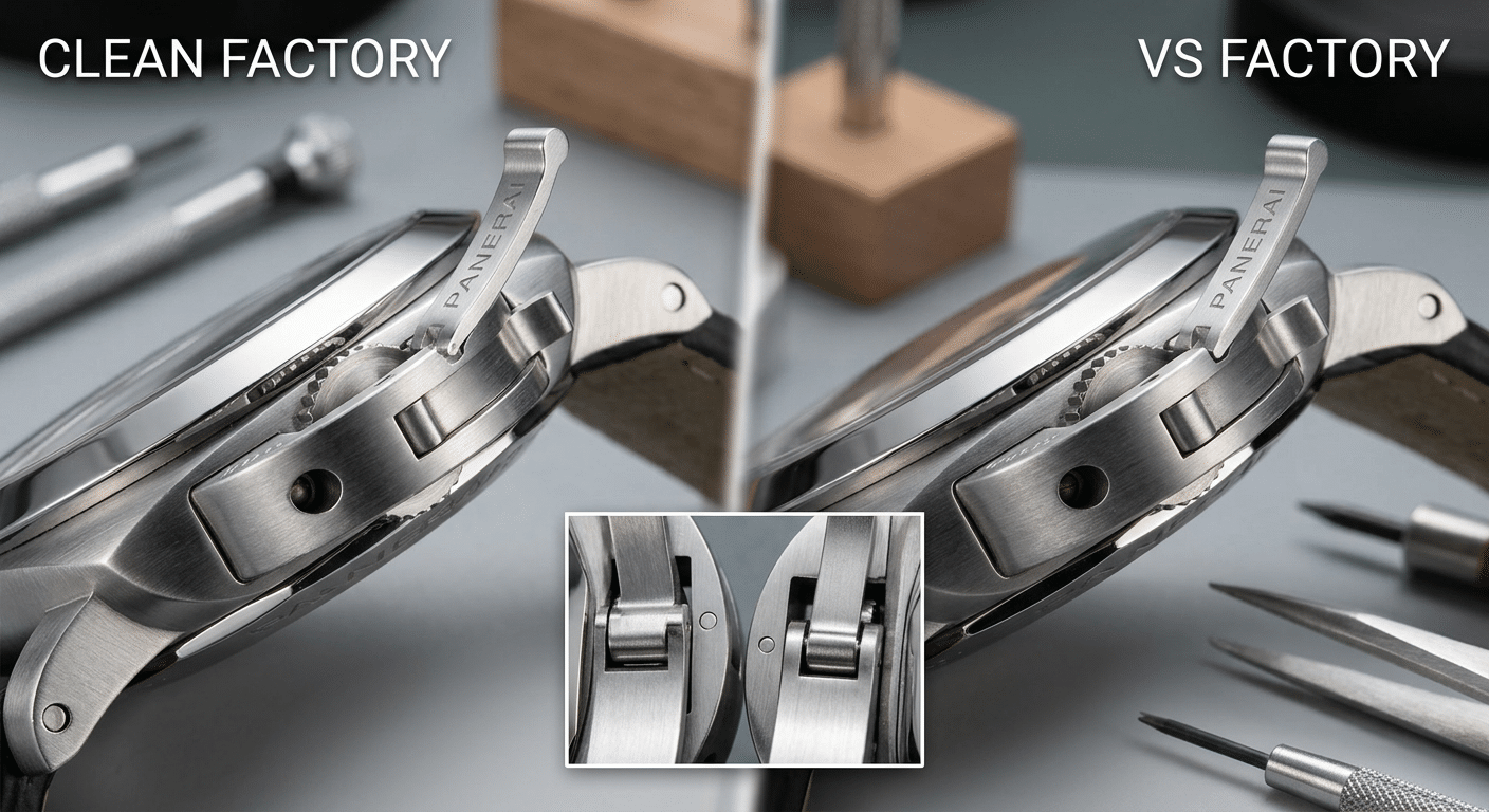 Side-by-side comparison of Clean and VS Factory crown guard levers