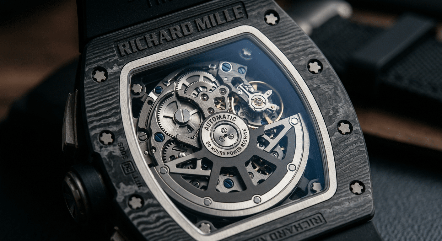 Close-up of the caseback engraving and NTPT texture on a peak-era BBR RM011