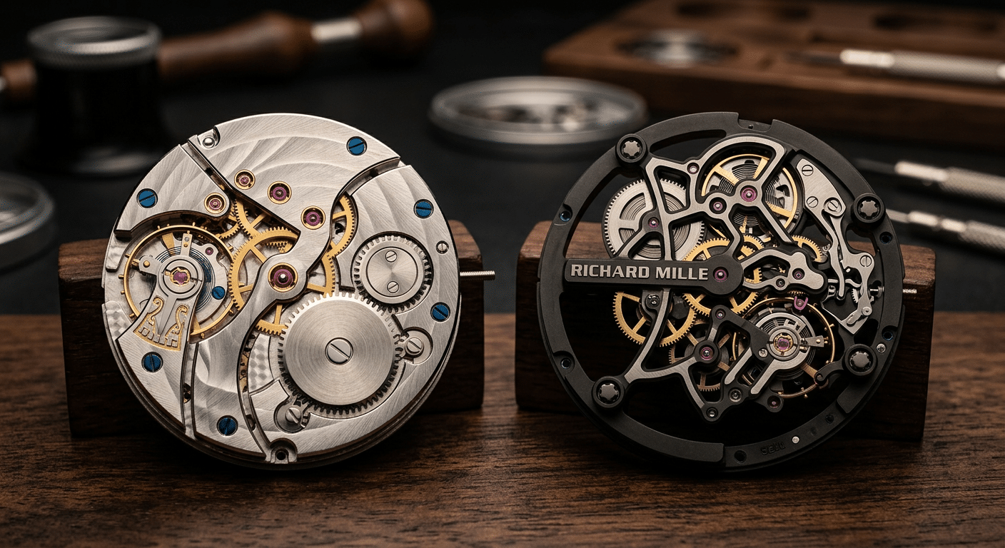 Macro comparison shot of a BBR movement bridge decoration vs. a ZF/APSF cloned RMUL movement