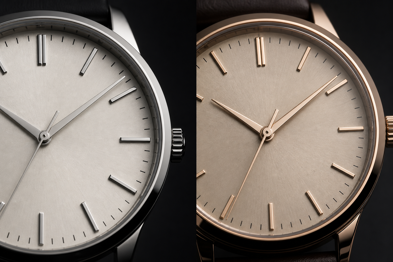 close-up QC comparison of replica Audemars Piguet Royal Oak dials showing tapisserie texture, marker alignment, logo placement, and dial color differences under neutral lighting